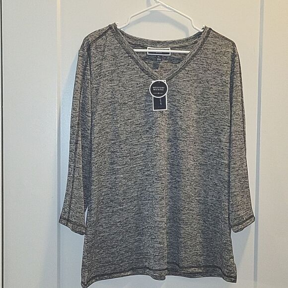 Karen Scott Sport Grey V Neck Moisture-wicking Performance Tee Shirt  XL NWT - Picture 1 of 6